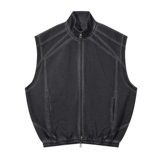 Unisex Vintage Wash Mesh Full-Zip Vest