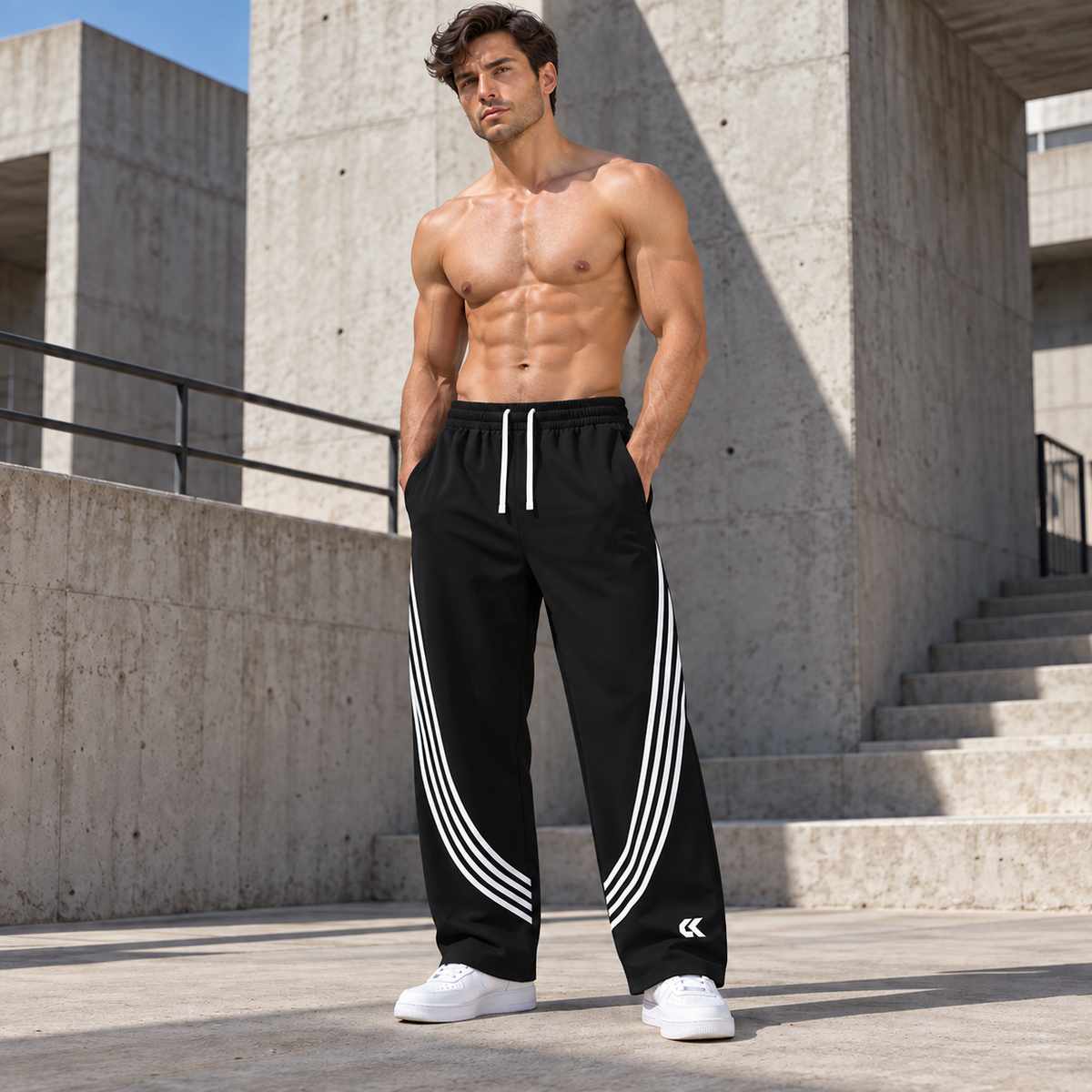 Curved Stripe Straight Sweatpants